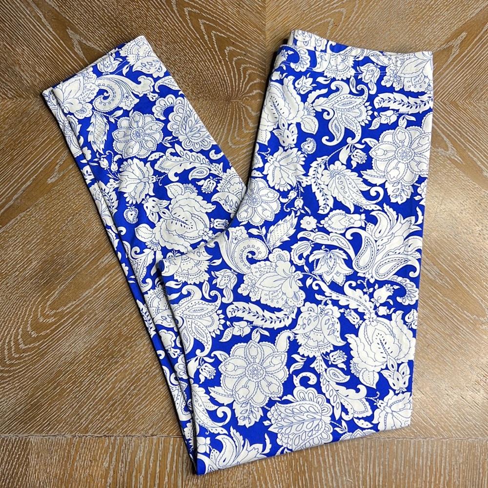LEGGIADRO White Blue Paisley Print Leggings 3 (XL)